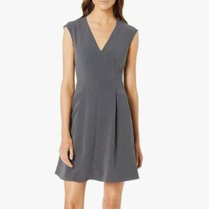 Theory Admiral Crepe Pleated Cap-Sleeve Dress Grey Size 10